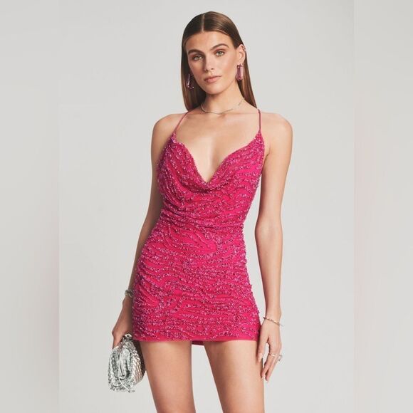 Retrofete Mich Fuchsia Rose Pink Tiger Stripe Sequin Dress NWT size Large - Picture 1 of 11